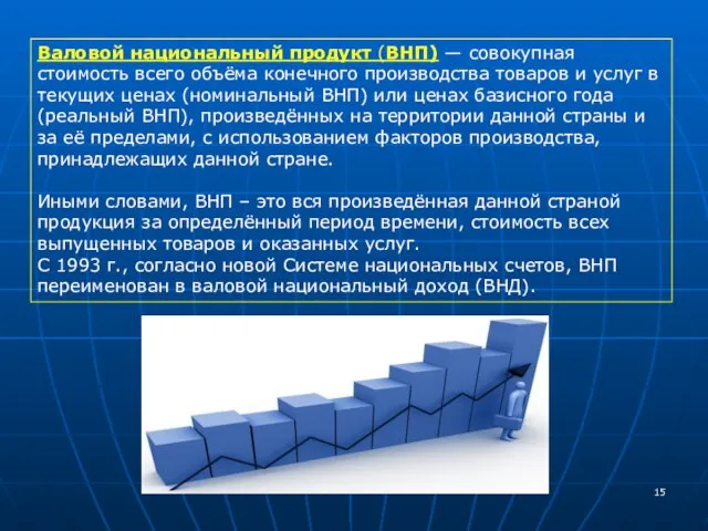 Валовой национальный продукт (ВНП) — совокупная стоимость всего объёма конечного