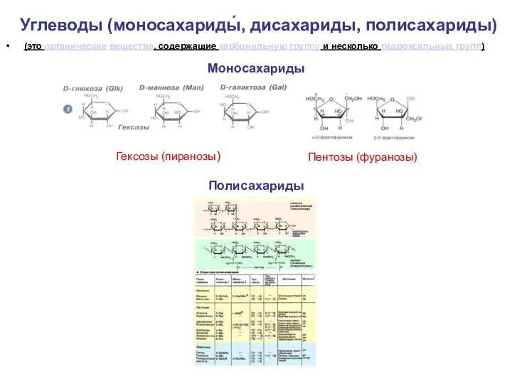 Углеводы (моносахариды́, дисахариды, полисахариды) (это органические вещества, содержащие карбонильную группу