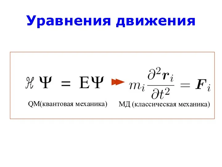 Уравнения движения QM(квантовая механика) МД (классическая механика)
