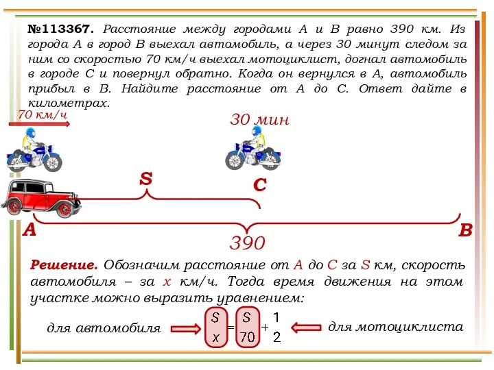 №113367. Расстояние между городами A и B равно 390 км.