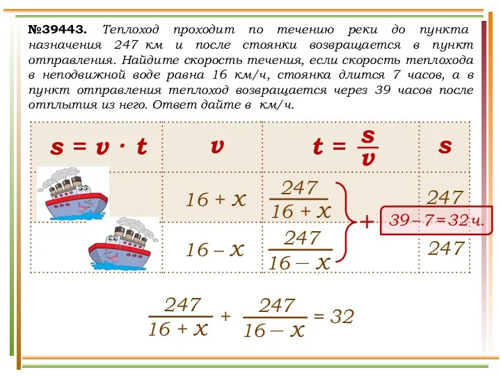 №39443. Теплоход проходит по течению реки до пункта назначения 247