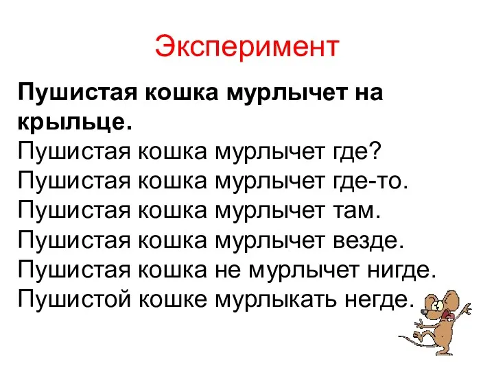 Эксперимент Пушистая кошка мурлычет на крыльце. Пушистая кошка мурлычет где? Пушистая кошка мурлычет