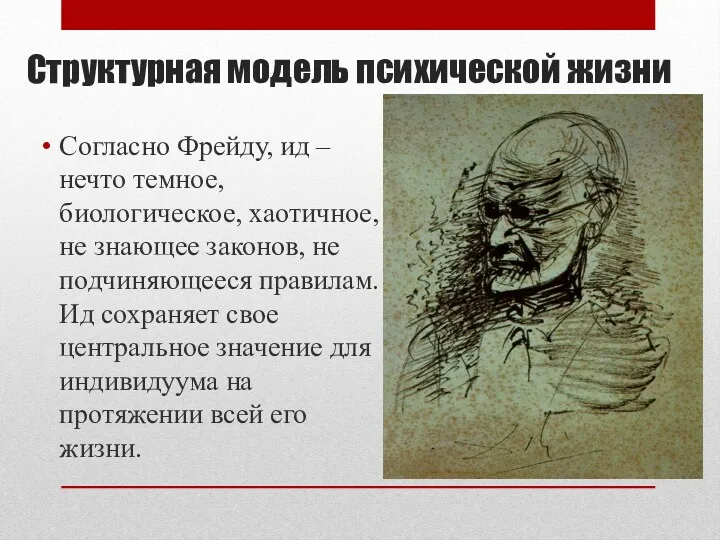 Структурная модель психической жизни Согласно Фрейду, ид – нечто темное,