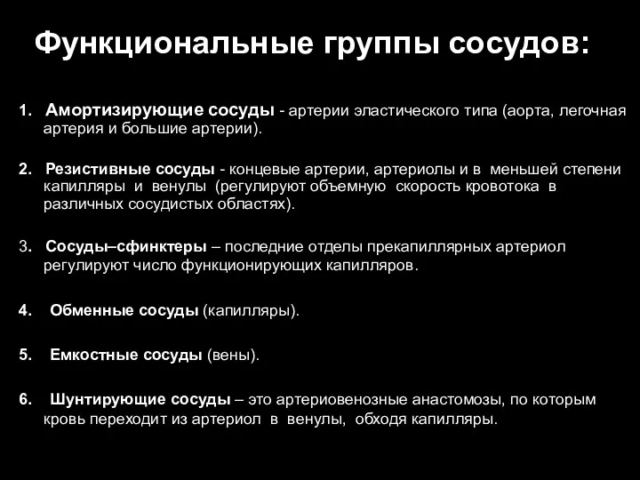 1. Амортизирующие сосуды - артерии эластического типа (аорта, легочная артерия