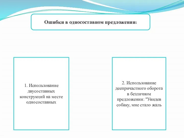 ее". Ошибки в односоставном предложении: 1. Использование двусоставных конструкций на