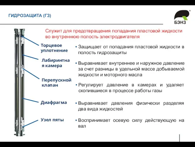 ГИДРОЗАЩИТА (ГЗ) Защищает от попадания пластовой жидкости в полость гидрозащиты