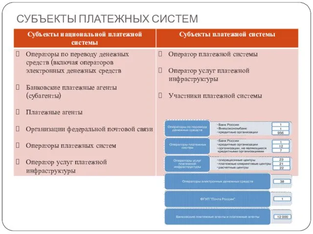 СУБЪЕКТЫ ПЛАТЕЖНЫХ СИСТЕМ