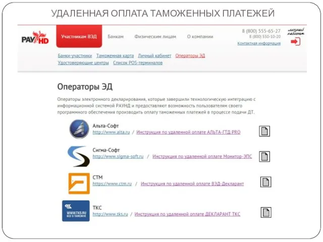 УДАЛЕННАЯ ОПЛАТА ТАМОЖЕННЫХ ПЛАТЕЖЕЙ