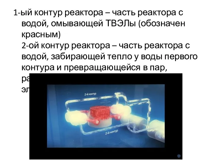 1-ый контур реактора – часть реактора с водой, омывающей ТВЭЛы