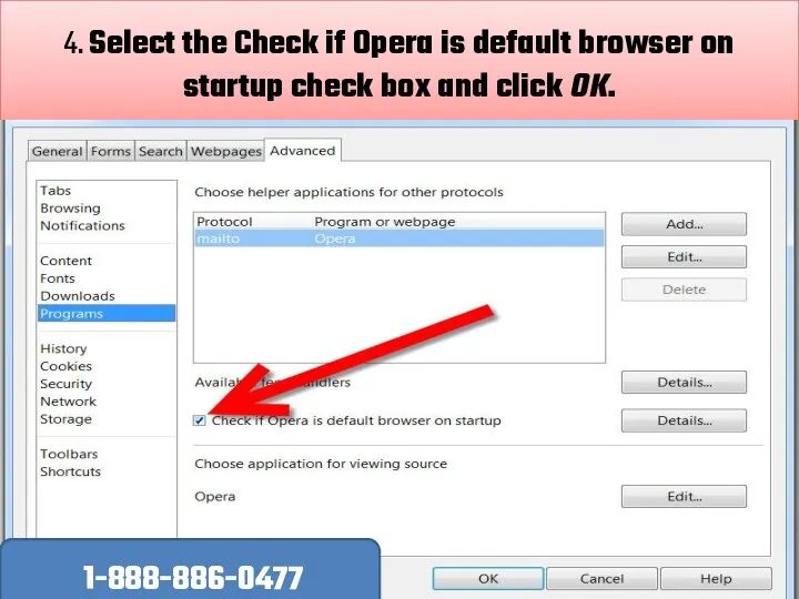 4. Select the Check if Opera is default browser on startup check box