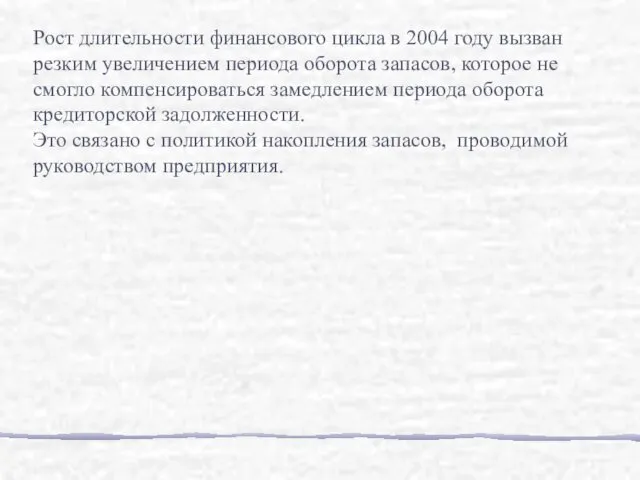 Рост длительности финансового цикла в 2004 году вызван резким увеличением