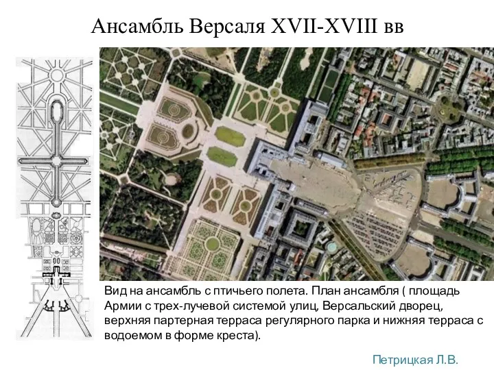 Ансамбль Версаля XVII-XVIII вв Вид на ансамбль с птичьего полета.