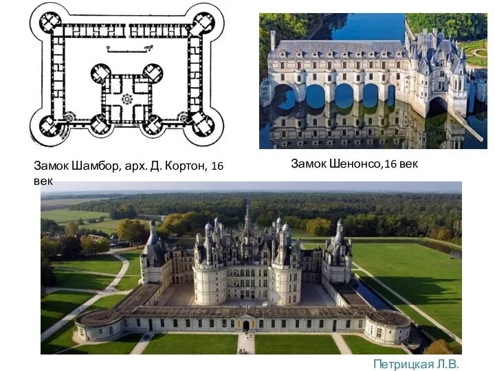 Замок Шамбор, арх. Д. Кортон, 16 век Замок Шенонсо,16 век Петрицкая Л.В. СПАСК