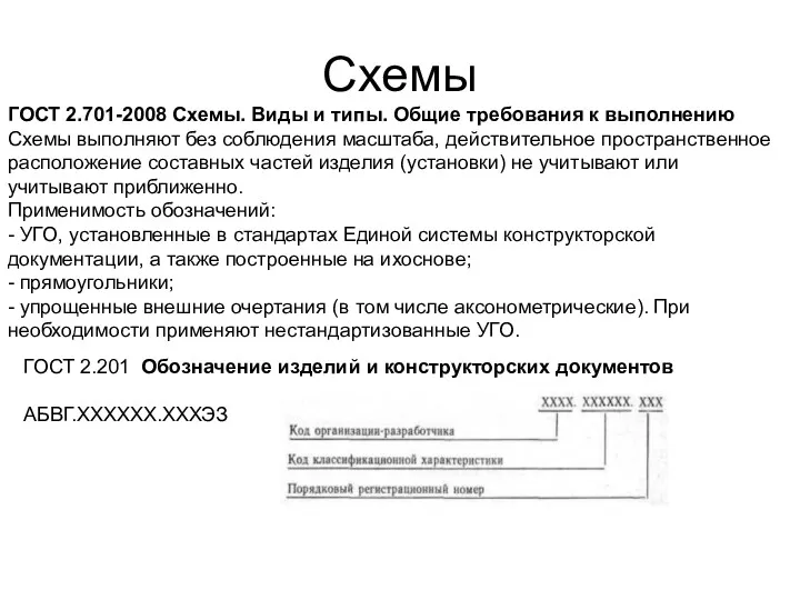 Схемы ГОСТ 2.201 Обозначение изделий и конструкторских документов АБВГ.ХХХХХХ.ХХХЭЗ ГОСТ