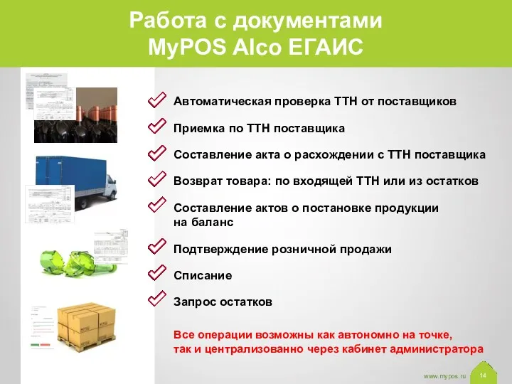 Работа с документами MyPOS Alco ЕГАИС Автоматическая проверка ТТН от