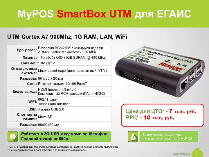 MyPOS SmartBox UTM для ЕГАИС UTM Cortex A7 900Mhz, 1G