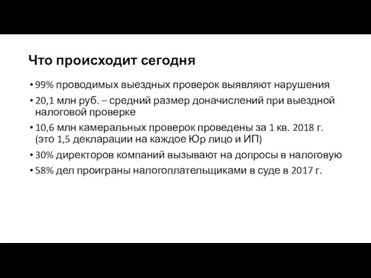 Что происходит сегодня 99% проводимых выездных проверок выявляют нарушения 20,1