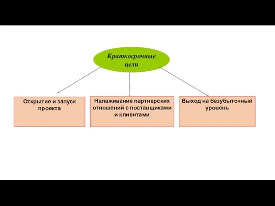 Краткосрочные цели Открытие и запуск проекта Налаживание партнерских отношений с