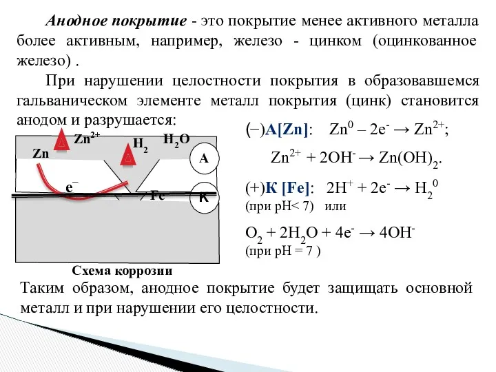 Анодное покрытие - это покрытие менее активного металла более активным,