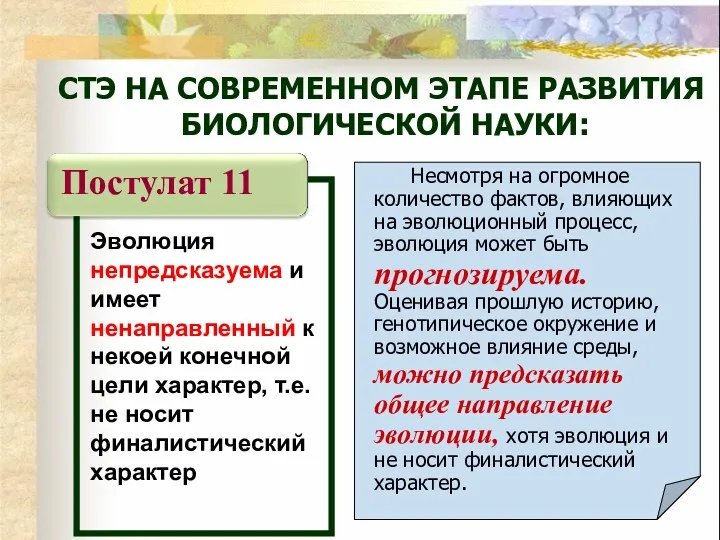 Эволюция непредсказуема и имеет ненаправленный к некоей конечной цели характер,