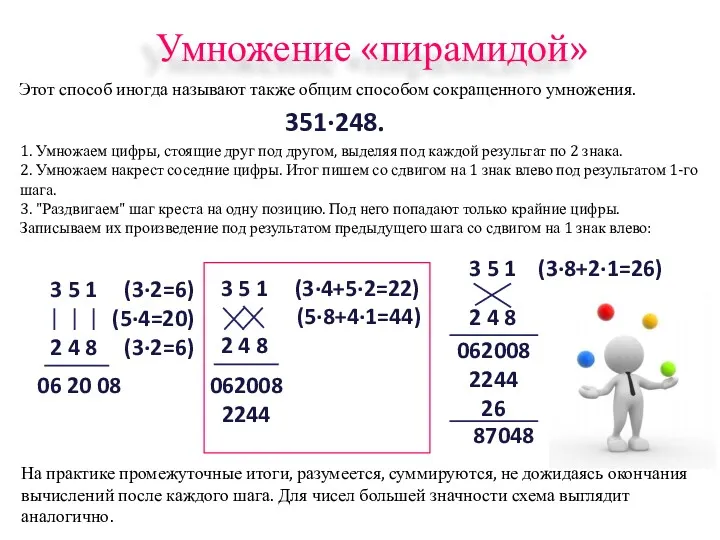 Умножение «пирамидой» Этот способ иногда называют также общим способом сокращенного