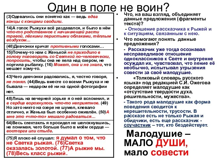 Один в поле не воин? Что, на ваш взгляд, объединяет данные предложения (фрагменты