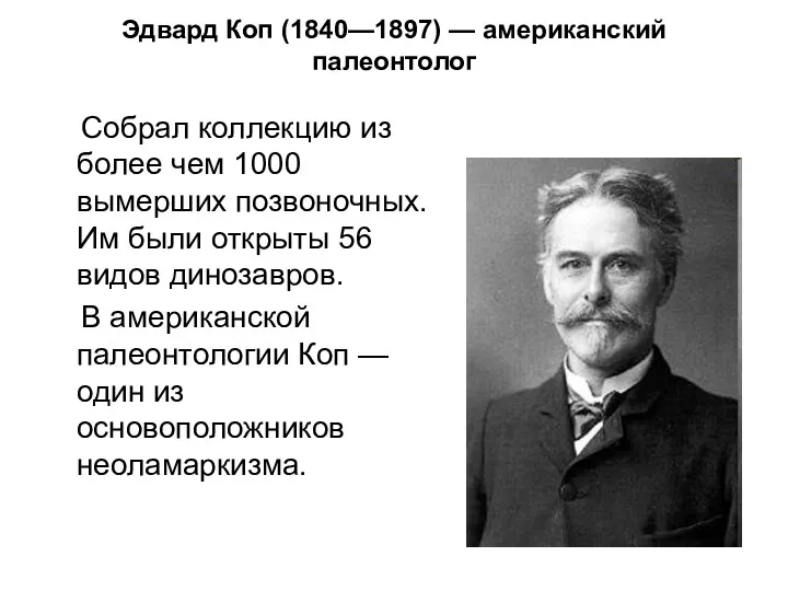 Эдвард Коп (1840—1897) — американский палеонтолог Собрал коллекцию из более