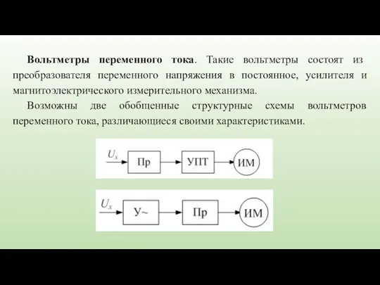 Вольтметры переменного тока. Такие вольтметры состоят из преобразователя переменного напряжения