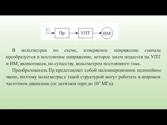 В вольтметрах по схеме, измеряемое напряжение сначала преобразуется в постоянное