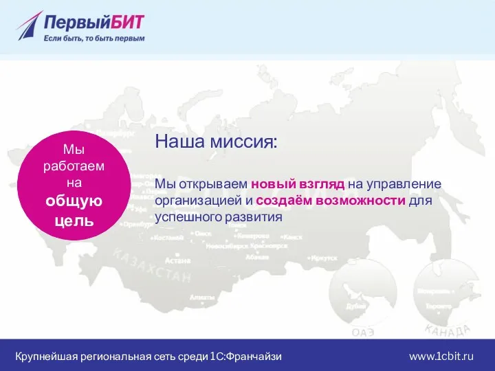 Крупнейшая региональная сеть среди 1С:Франчайзи www.1cbit.ru Мы работаем на общую