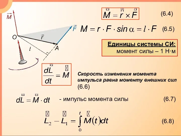 Единицы системы СИ: момент силы – 1 Н·м