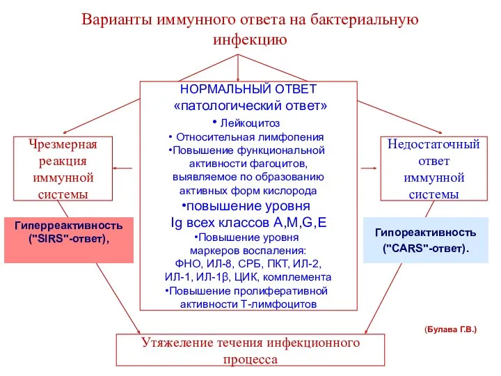 Варианты иммунного ответа на бактериальную инфекцию НОРМАЛЬНЫЙ ОТВЕТ «патологический ответ»