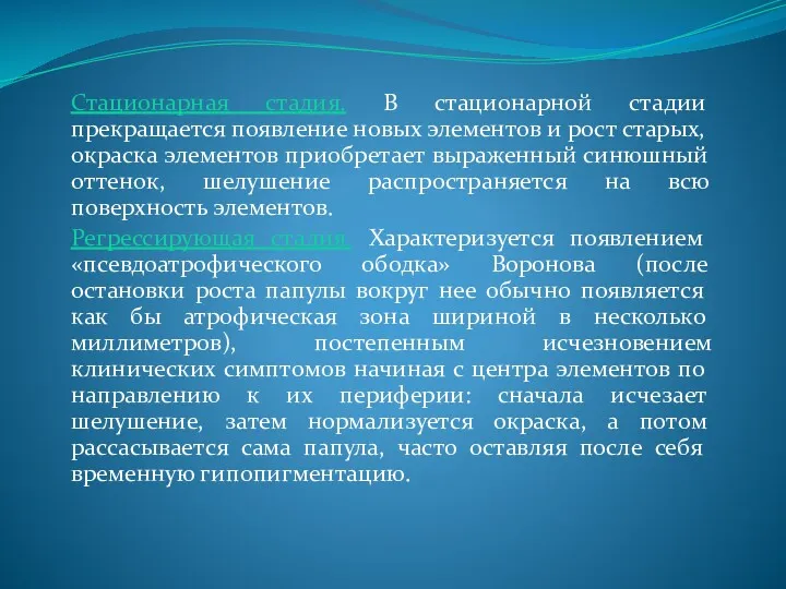 Стационарная стадия. В стационарной стадии прекращается появление новых элементов и