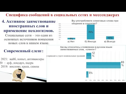 4. Активное заимствование иностранных слов и применение неологизмов. Социальные сети