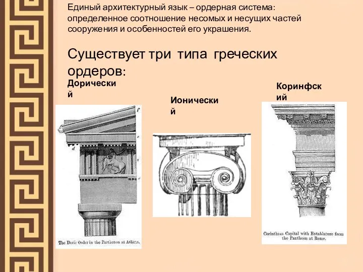 Единый архитектурный язык – ордерная система: определенное соотношение несомых и