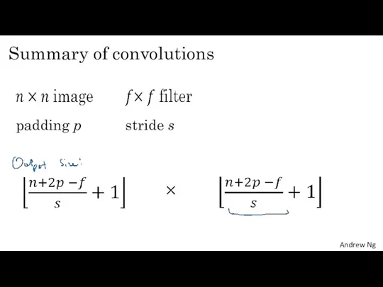 Summary of convolutions padding p stride s