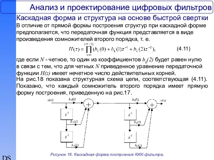 DSP Анализ и проектирование цифровых фильтров Каскадная форма и структура