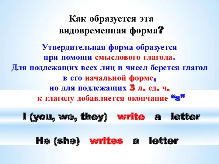 Как образуется эта видовременная форма? Утвердительная форма образуется при помощи