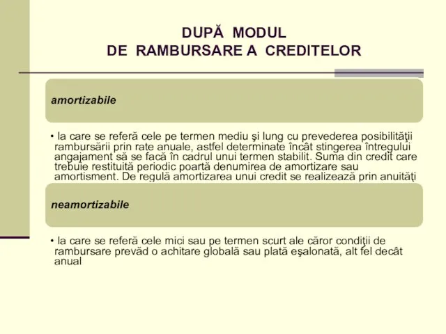 DUPĂ MODUL DE RAMBURSARE A CREDITELOR amortizabile la care se