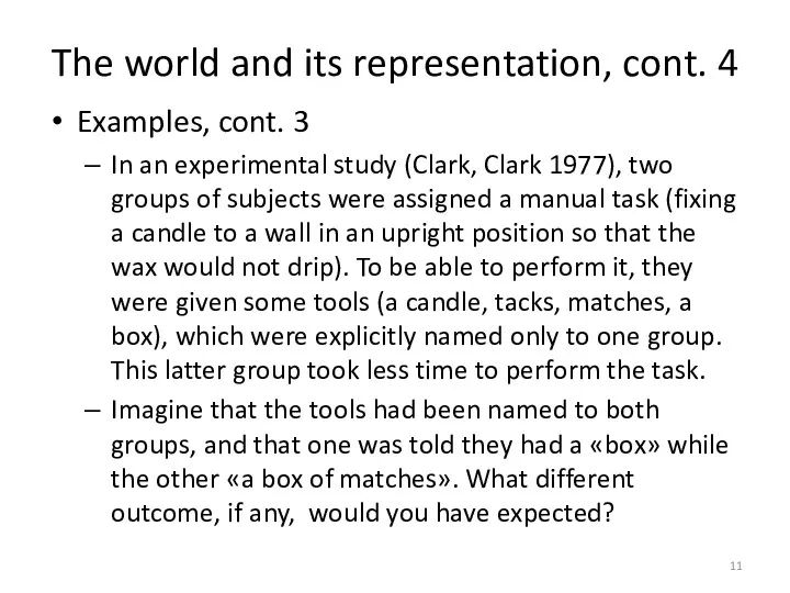 The world and its representation, cont. 4 Examples, cont. 3