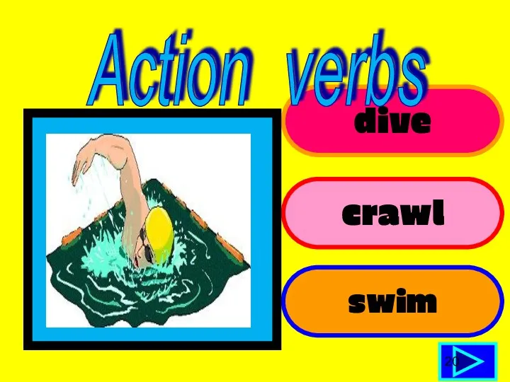 dive crawl swim 20 Action verbs