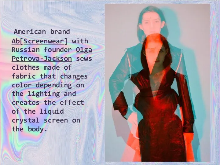 American brand Ab[Screenwear] with Russian founder Olga Petrova-Jackson sews clothes