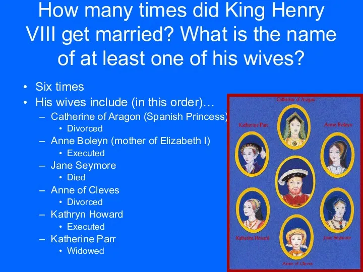 How many times did King Henry VIII get married? What is the name