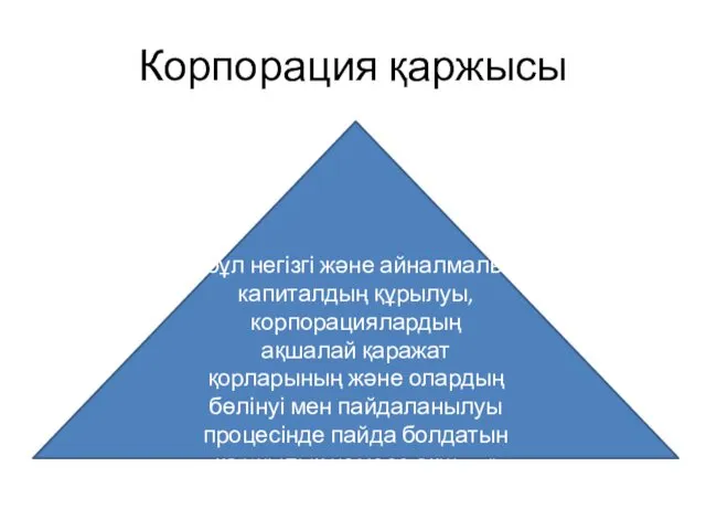 Корпорация қаржысы бұл негізгі және айналмалы капиталдың құрылуы, корпорациялардың ақшалай