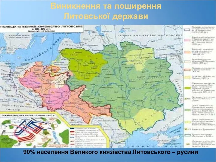 Виникнення та поширення Литовської держави 90% населення Великого князівства Литовського – русини