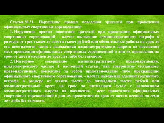 Статья 20.31. Нарушение правил поведения зрителей при проведении официальных спортивных