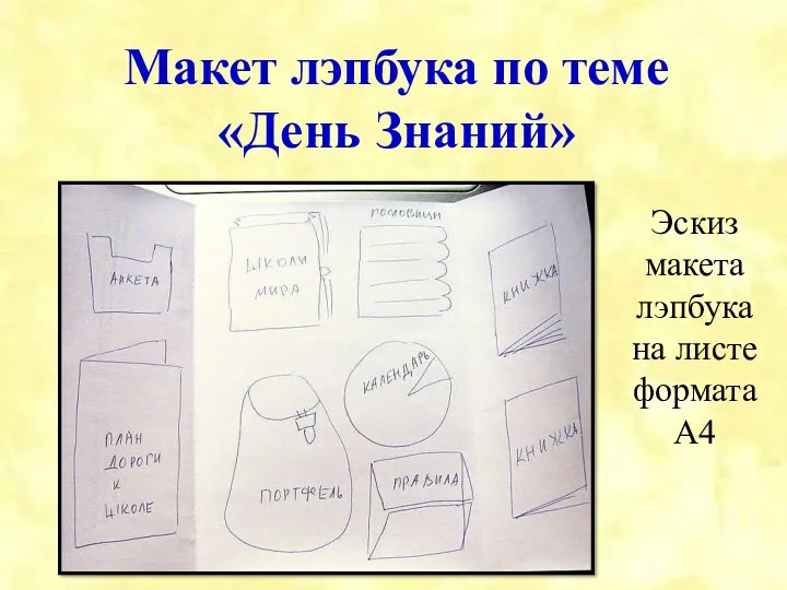 Макет лэпбука по теме «День Знаний» Эскиз макета лэпбука на листе формата А4