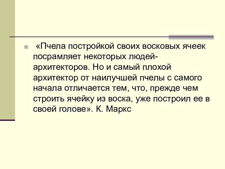 «Пчела постройкой своих восковых ячеек посрамляет некоторых людей-архитекторов. Но и