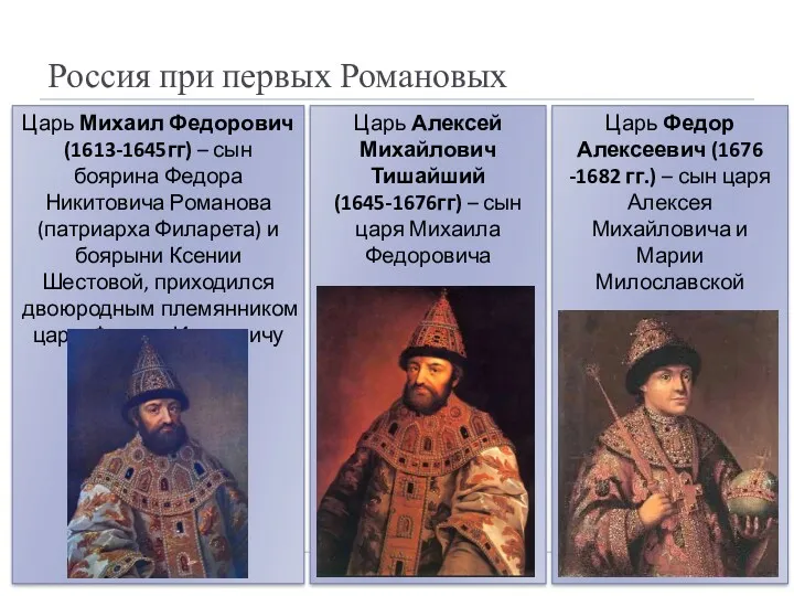 Россия при первых Романовых Царь Михаил Федорович (1613-1645гг) – сын