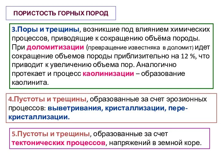 ПОРИСТОСТЬ ГОРНЫХ ПОРОД 3.Поры и трещины, возникшие под влиянием химических